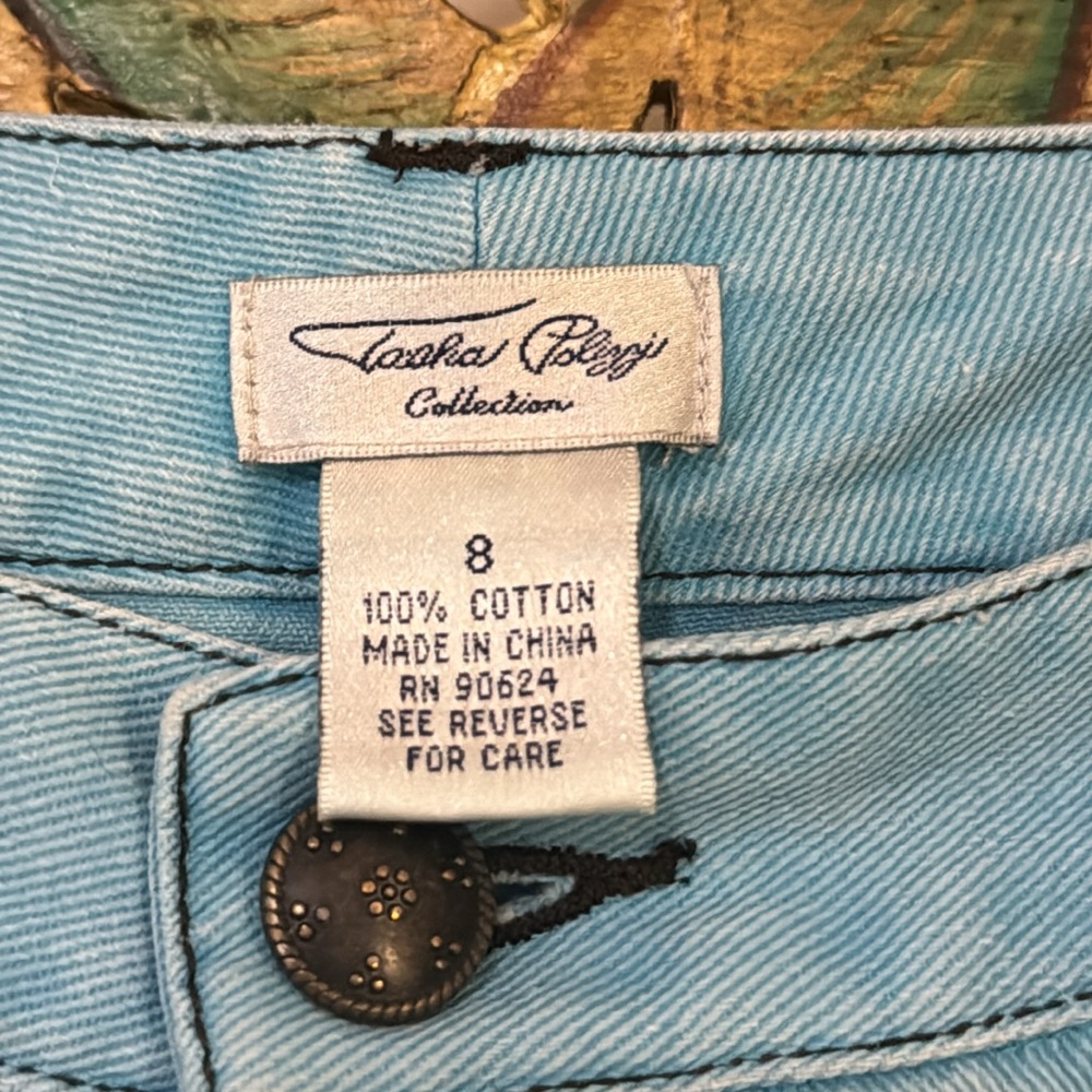 Tasha Polizzi Turquoise Denim Fringe Skirt - Size 8